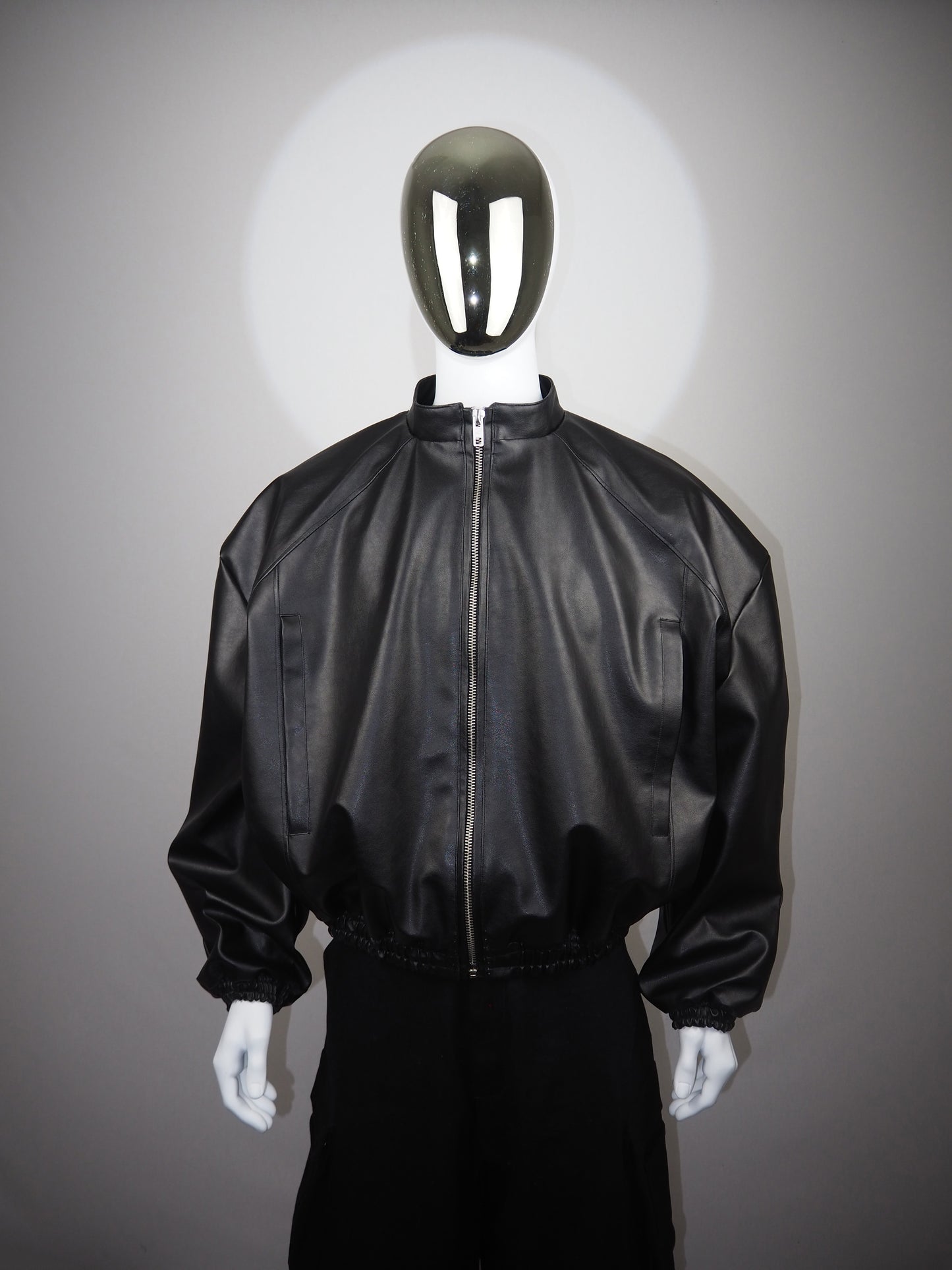 Zip Leather Bomber Jacket